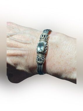 Sarda Vintage Sterling Silver & 18K Gold Bracelet With Prasiolite Stone EUC